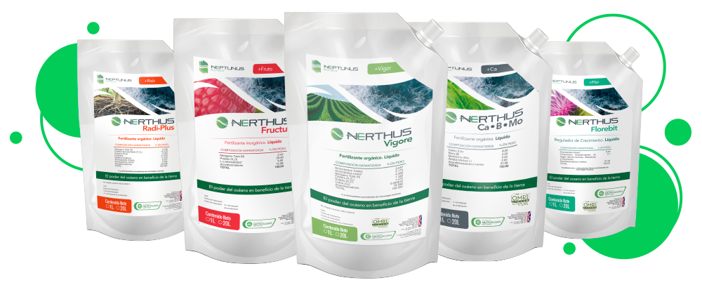 Gama de productos Nerthus - Fertilizantes y bioestimulantes a base de microalgas
